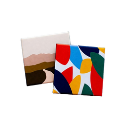 Two abstract custom magnets on a transparent background